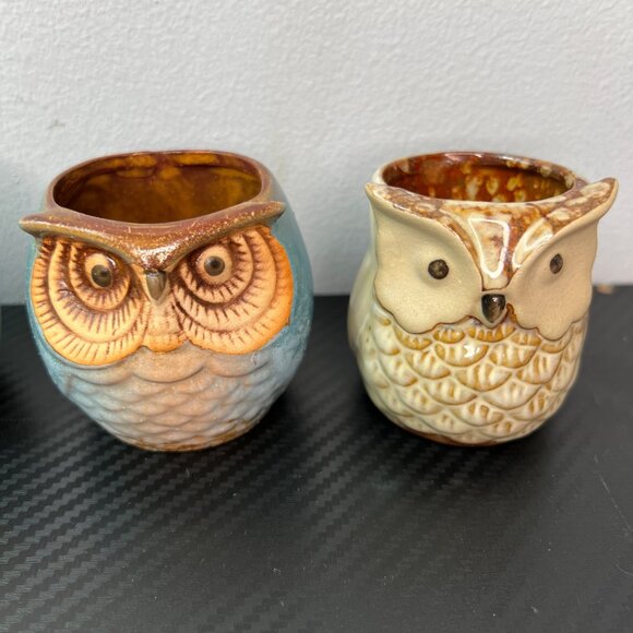 Ceramic Owl Pots Succulent Plant Container Mini Planter Glazed Set of 4 - Picture 2 of 14